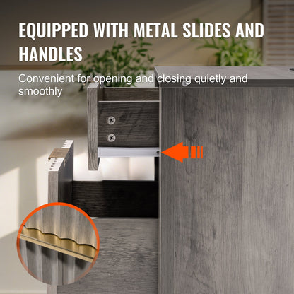 Farmhouse End Table, Set of 2, Square Night Stand with USB Ports and Outlets, 3 Tiers End Table Side Table with Storage Cabinet and 2 Drawers, Ideal for Living Room, Bedroom, Office, Gray