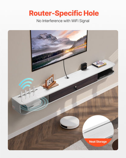 Floating TV Stand, 70 in Wall Mount Entertainment Center with Cable Hole, Modern Floating TV Shelf with Storage Cabinet, Particle Board Console for DVD Player, Cable Box, Game Console, White