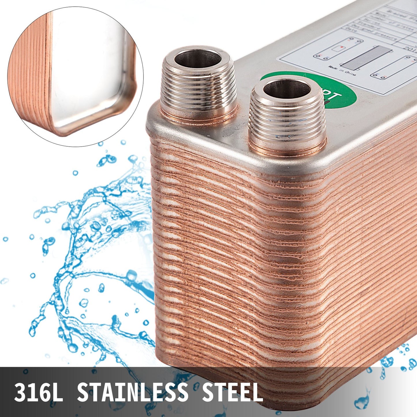 Heat Exchanger 3/4” MNPT Ports Brazed Plate Heat Exchanger 40 Plate heat exchanger plate exchanger Stainless Steel 316L Flat Plate Heat Exchanger Plate Chiller Wort for Hydronic Heating