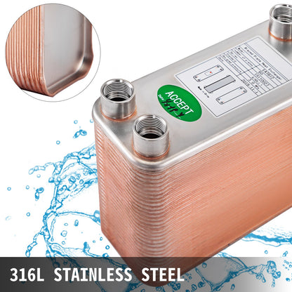 Värmeväxlare Lödd plattvärmeväxlare 1/2” BSP FPT Portar 60 plattvärmeväxlare 60 plattvärmeväxlare Rostfritt stål 316L plattvärmeväxlare för vattenburen uppvärmning