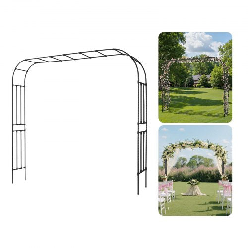 Garden Arbor, 2.4 (H) x 3.2 (W) x 0.4 (D) m Metal Archway, Sturdy Outdoor Trellis Arch with Stakes, Easy to Assemble, Pergola Arbor for Plant Climbing Yard Lawn Wedding Party Decoration