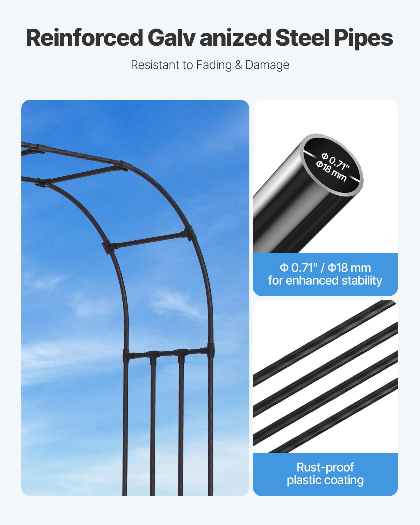 Garden Arbor, 2.4 (H) x 3.2 (W) x 0.4 (D) m Metal Archway, Sturdy Outdoor Trellis Arch with Stakes, Easy to Assemble, Pergola Arbor for Plant Climbing Yard Lawn Wedding Party Decoration