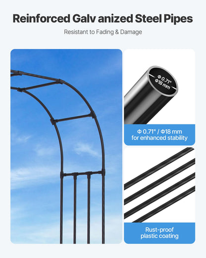 Garden Arbor, 2.4 (H) x 3.2 (W) x 0.4 (D) m Metal Archway, Sturdy Outdoor Trellis Arch with Stakes, Easy to Assemble, Pergola Arbor for Plant Climbing Yard Lawn Wedding Party Decoration