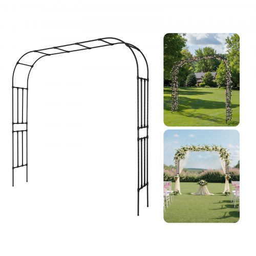 Garden Arbor, 2.4 (H) x 2.5 (W) x 0.4 (D) m Metal Archway, Sturdy Outdoor Trellis Arch with Stakes, Easy to Assemble, Pergola Arbor for Plant Climbing Yard Lawn Wedding Party Decoration