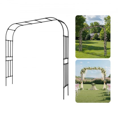 Garden Arbor, 2.4 (H) x 2.5 (W) x 0.4 (D) m Metal Archway, Sturdy Outdoor Trellis Arch with Stakes, Easy to Assemble, Pergola Arbor for Plant Climbing Yard Lawn Wedding Party Decoration