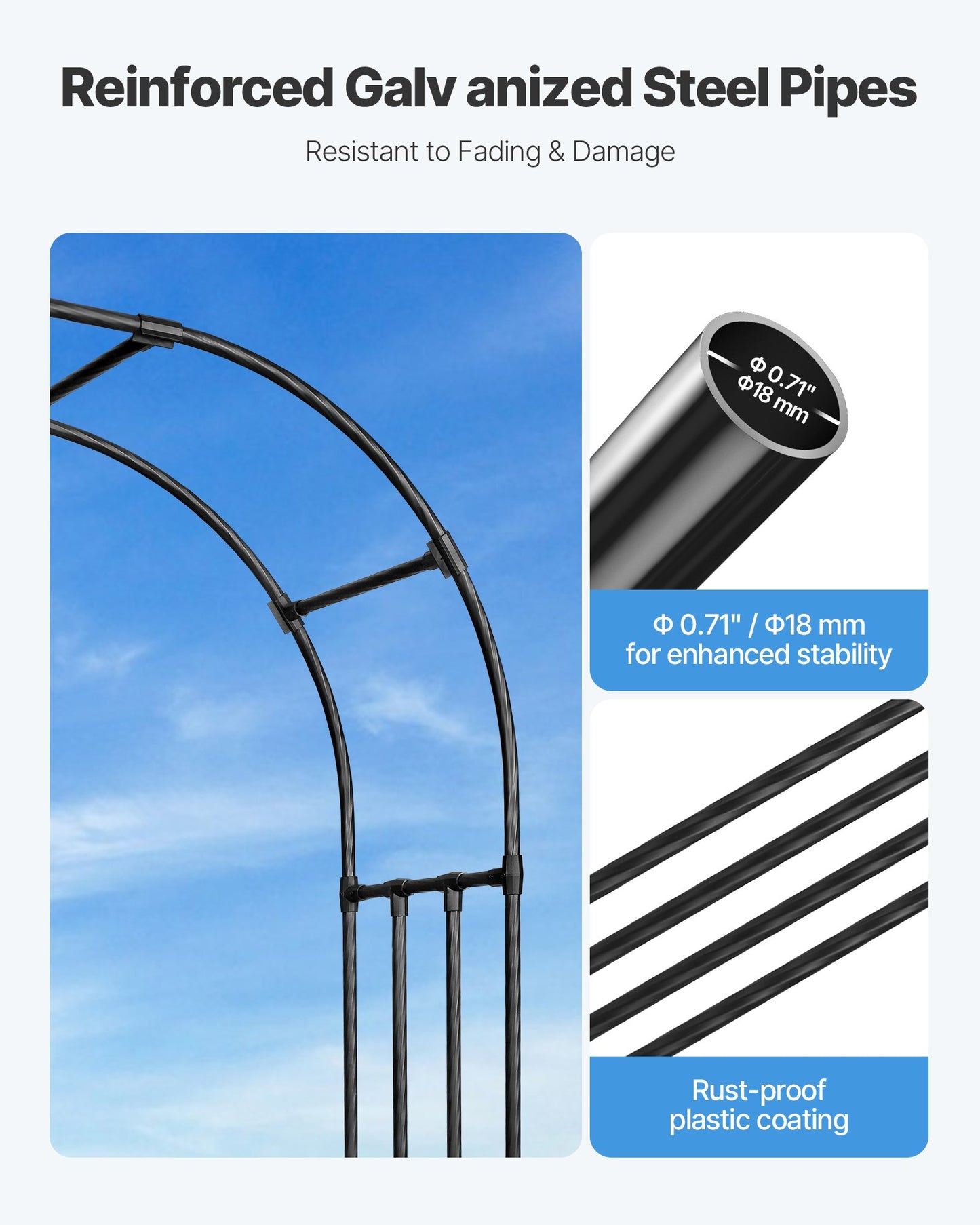 Garden Arbor, 2.4 (H) x 2.5 (W) x 0.4 (D) m Metal Archway, Sturdy Outdoor Trellis Arch with Stakes, Easy to Assemble, Pergola Arbor for Plant Climbing Yard Lawn Wedding Party Decoration