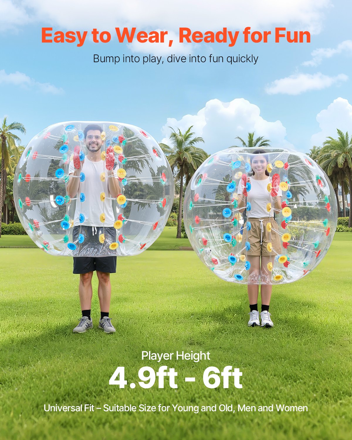 Inflatable Bumper Balls 1-Pack, 5FT/1.5M Body Sumo Zorb Ball, 0.8mm Thick PVC Human Hamster Bubble Knocker for Outdoor Sports Team Gaming Play, Bopper Toy for Garden Yard Park, Multicolor