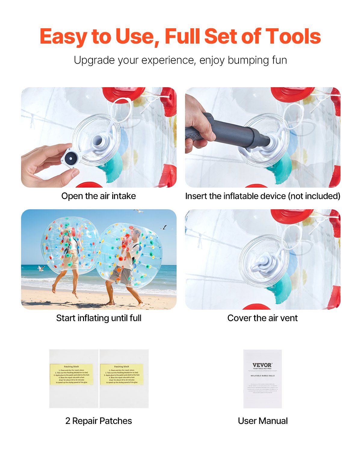 Inflatable Bumper Balls 1-Pack, 5FT/1.5M Body Sumo Zorb Ball, 0.8mm Thick PVC Human Hamster Bubble Knocker for Outdoor Sports Team Gaming Play, Bopper Toy for Garden Yard Park, Multicolor