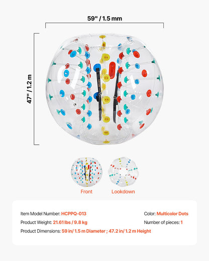 Inflatable Bumper Balls 1-Pack, 5FT/1.5M Body Sumo Zorb Ball, 0.8mm Thick PVC Human Hamster Bubble Knocker for Outdoor Sports Team Gaming Play, Bopper Toy for Garden Yard Park, Multicolor