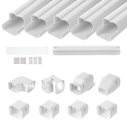 Mini Split Line Set Cover 76.2mm W 3110mm L, PVC Decorative Pipe Line Cover For Air Conditioner with 5 Straight Ducts & Full Components Easy to Install, Paintable for Heat Pumps, White