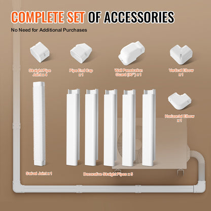 Mini Split Line Set Cover 76.2mm W 3110mm L, PVC Decorative Pipe Line Cover For Air Conditioner with 5 Straight Ducts & Full Components Easy to Install, Paintable for Heat Pumps, White