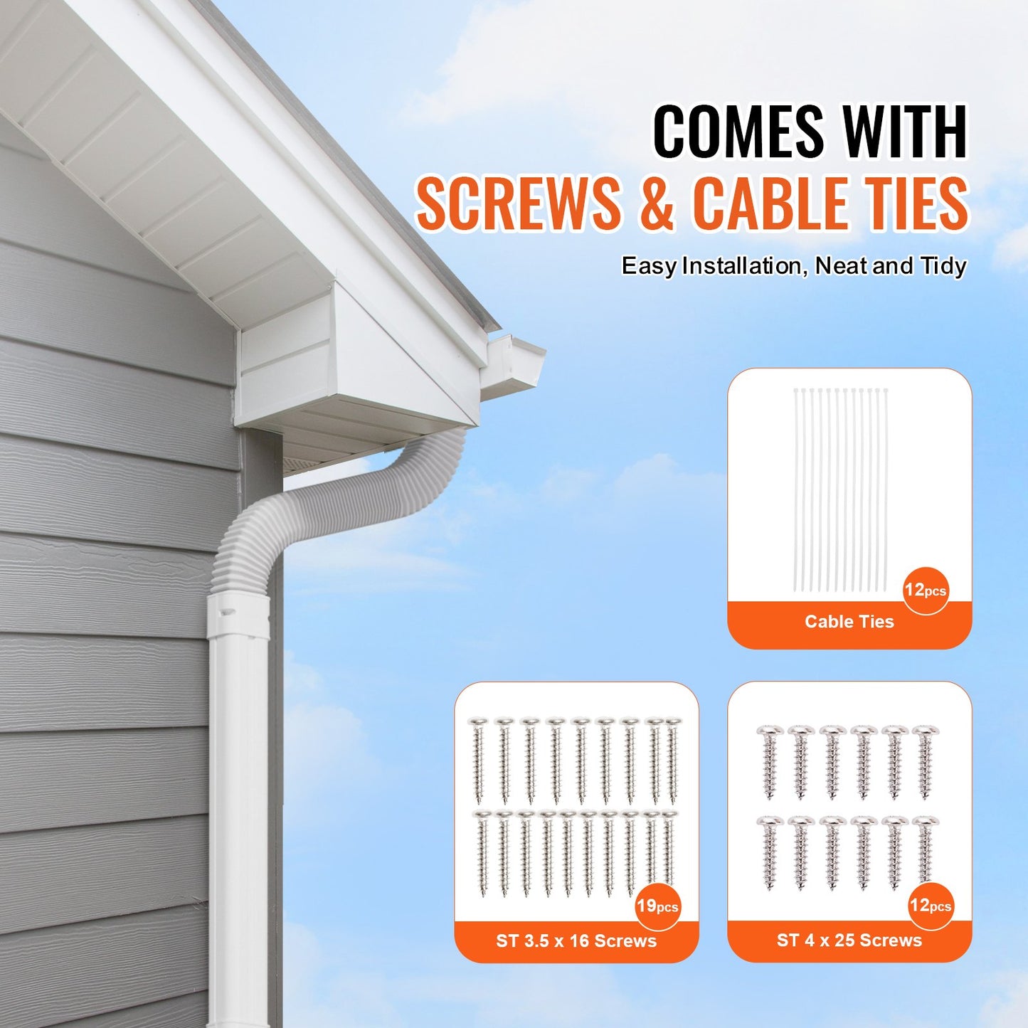 Mini Split Line Set Cover 76.2mm W 3110mm L, PVC Decorative Pipe Line Cover For Air Conditioner with 5 Straight Ducts & Full Components Easy to Install, Paintable for Heat Pumps, White