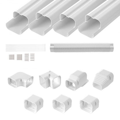 Mini Delat rörledningsskydd 76,2 mm B 4830 mm L, Dekorativt PVC-rörledningsskydd för luftkonditionering med 4 raka kanaler och kompletta komponenter, lätt att installera, övermålningsbart för värmepumpar, vit