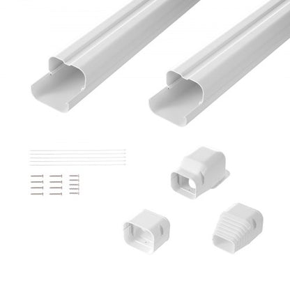Mini Split Line Set Cover 76.2mm W 2270mm L, PVC Decorative Pipe Line Cover For Air Conditioner with 2 Straight Ducts & Full Components Easy to Install, Paintable for Heat Pumps, White