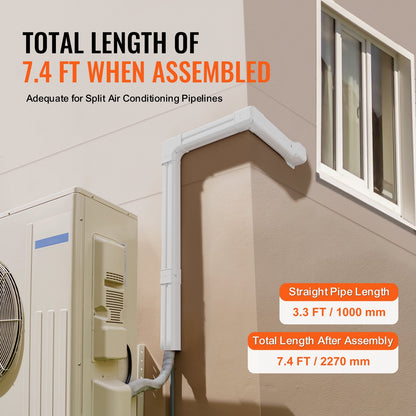 Mini Split Line Set Cover 76.2mm W 2270mm L, PVC Decorative Pipe Line Cover For Air Conditioner with 2 Straight Ducts & Full Components Easy to Install, Paintable for Heat Pumps, White