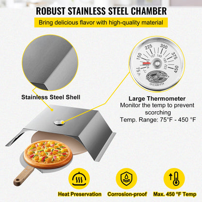 Pizza Oven Kit, Stainless Steel Grill Pizza Oven, Pizza Maker Kit for Most 22" Charcoal Grilll, Grill Pizza Oven Kit Including Pizza Chamber, 13" Round Pizza Stone, 10 x 11.8 inch Pizza Peel