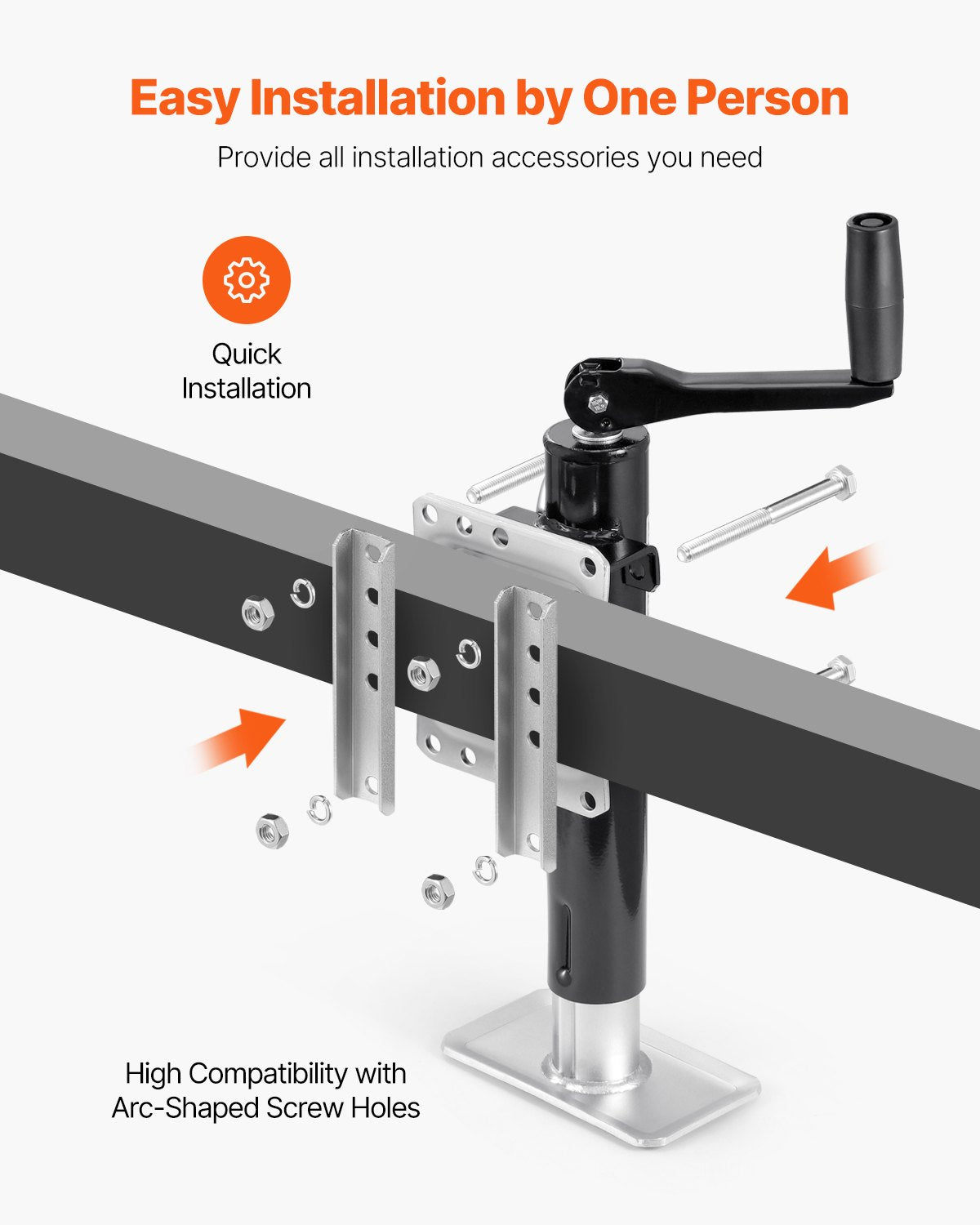 Domkraft, dynamisk lastkapacitet 900 kg, kraftig svängbar bultmonterad domkraft, 25 cm lyftbar domkraft med handtag för husbils-, häst-, nyttosläp och yachttrailer