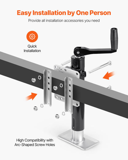 Domkraft, dynamisk lastkapacitet 900 kg, kraftig svängbar bultmonterad domkraft, 25 cm lyftbar domkraft med handtag för husbils-, häst-, nyttosläp och yachttrailer