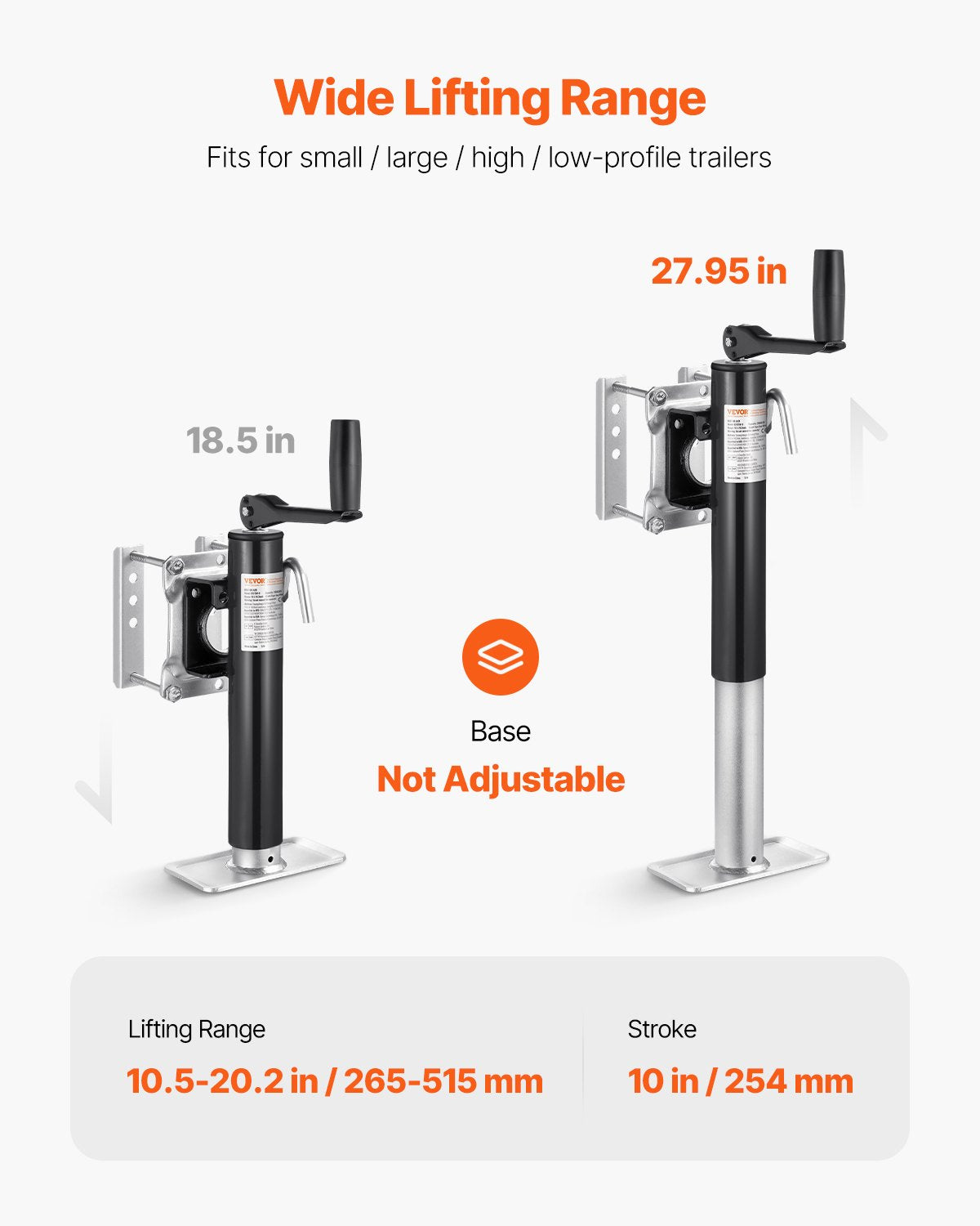 Domkraft, dynamisk lastkapacitet 900 kg, kraftig svängbar bultmonterad domkraft, 25 cm lyftbar domkraft med handtag för husbils-, häst-, nyttosläp och yachttrailer