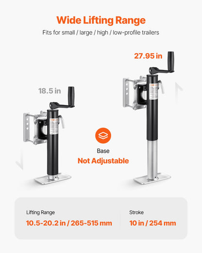 Domkraft, dynamisk lastkapacitet 900 kg, kraftig svängbar bultmonterad domkraft, 25 cm lyftbar domkraft med handtag för husbils-, häst-, nyttosläp och yachttrailer