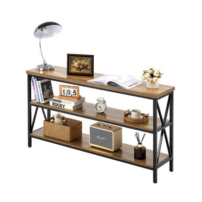 Narrow Console Sofa Table, 55.1 inches Behind Couch Table, 3-Tier Long Entryway Table and Skinny Hallway Table, Narrow Sofa Table with Metal Frame, for Entryway, Hallway, Living Room & Bedroom