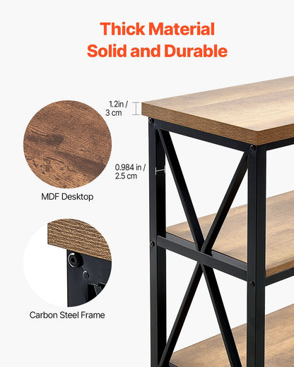 Narrow Console Sofa Table, 55.1 inches Behind Couch Table, 3-Tier Long Entryway Table and Skinny Hallway Table, Narrow Sofa Table with Metal Frame, for Entryway, Hallway, Living Room & Bedroom