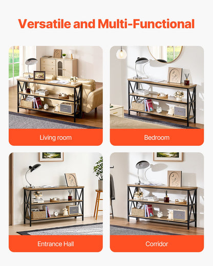 Narrow Console Sofa Table, 55.1 inches Behind Couch Table, 3-Tier Long Entryway Table and Skinny Hallway Table, Narrow Sofa Table with Metal Frame, for Entryway, Hallway, Living Room & Bedroom