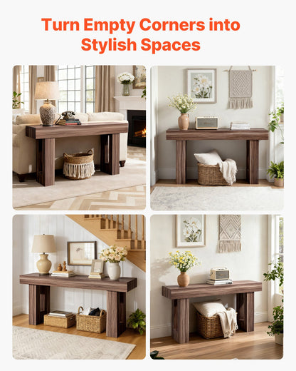 160 cm Console Table, Farmhouse Desk Behind the Couch, Wooden Rectangle Entrance Desk, Narrow Long Sofa Table Accent Stand for Hallway, Bedroom, Living Room, Foyer, Easy Assembly, Brown