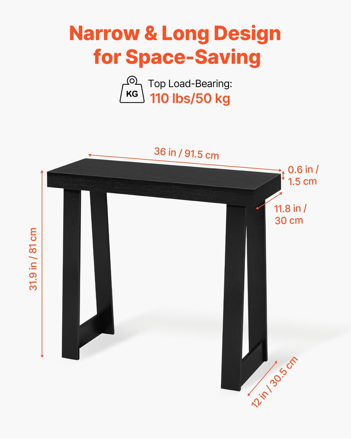 91.5 cm Console Table, Modern Desk Behind the Couch, Wooden Rectangle Entrance Desk, Narrow Long Sofa Table Accent Stand, Ideal for Hallway, Bedroom, Living Room, Foyer, Easy Assembly, Black