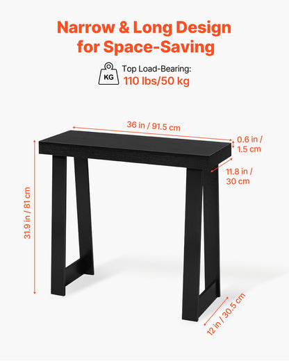 91.5 cm Console Table, Modern Desk Behind the Couch, Wooden Rectangle Entrance Desk, Narrow Long Sofa Table Accent Stand, Ideal for Hallway, Bedroom, Living Room, Foyer, Easy Assembly, Black
