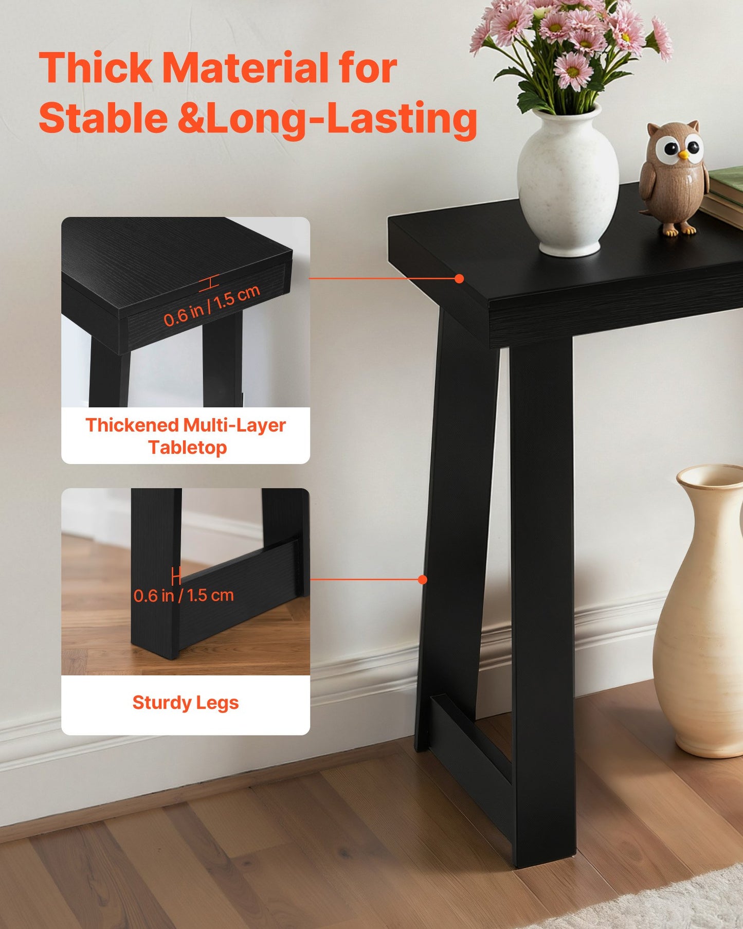 91.5 cm Console Table, Modern Desk Behind the Couch, Wooden Rectangle Entrance Desk, Narrow Long Sofa Table Accent Stand, Ideal for Hallway, Bedroom, Living Room, Foyer, Easy Assembly, Black