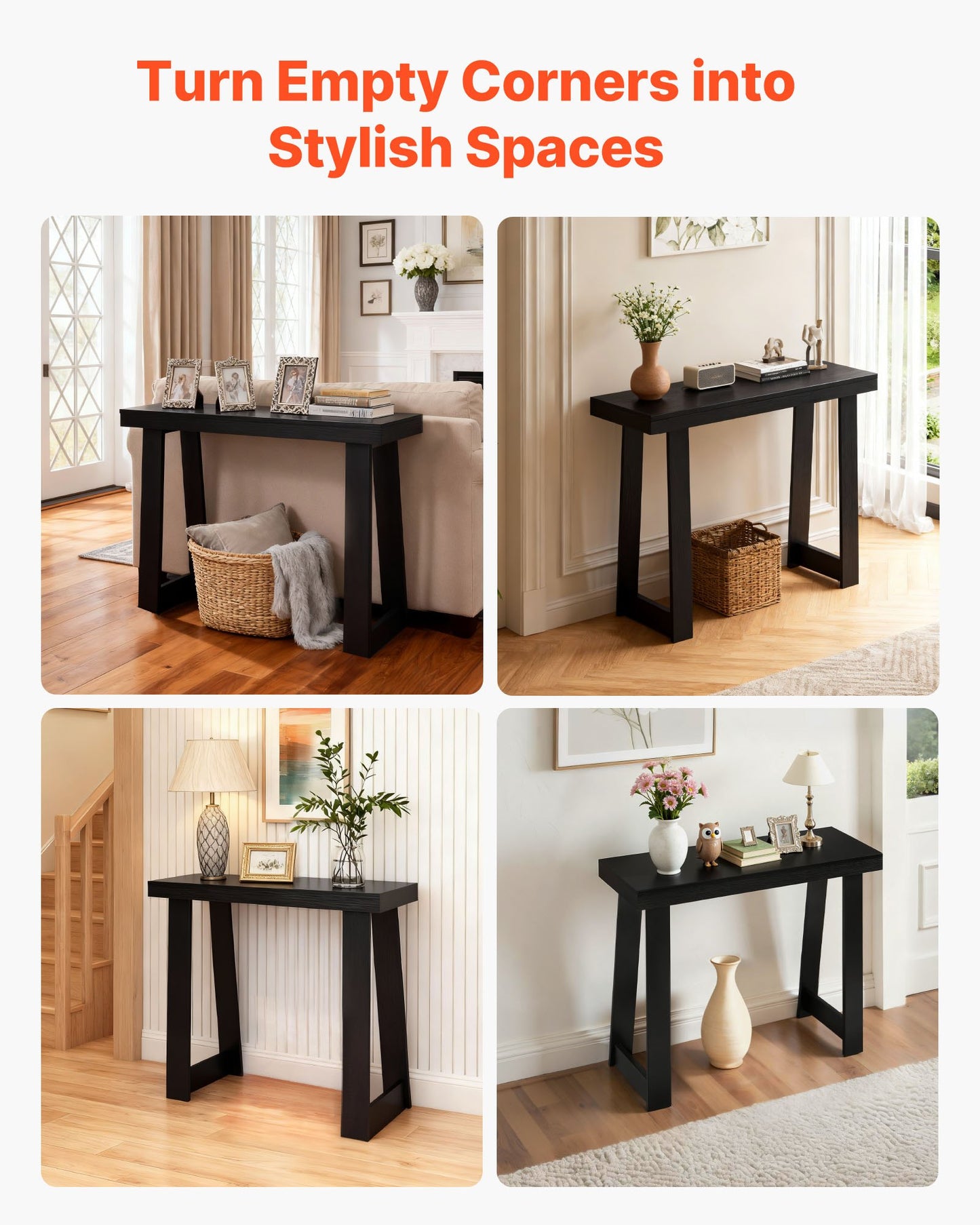91.5 cm Console Table, Modern Desk Behind the Couch, Wooden Rectangle Entrance Desk, Narrow Long Sofa Table Accent Stand, Ideal for Hallway, Bedroom, Living Room, Foyer, Easy Assembly, Black
