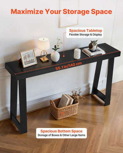 140 cm Console Table, Modern Desk Behind the Couch, Wooden Rectangle Entrance Desk, Narrow Long Sofa Table Accent Stand, Ideal for Hallway, Bedroom, Living Room, Foyer, Easy Assembly, Black