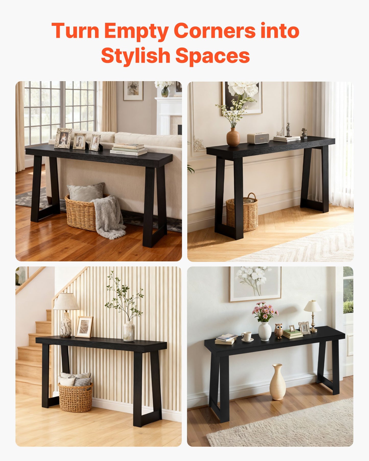 140 cm Console Table, Modern Desk Behind the Couch, Wooden Rectangle Entrance Desk, Narrow Long Sofa Table Accent Stand, Ideal for Hallway, Bedroom, Living Room, Foyer, Easy Assembly, Black