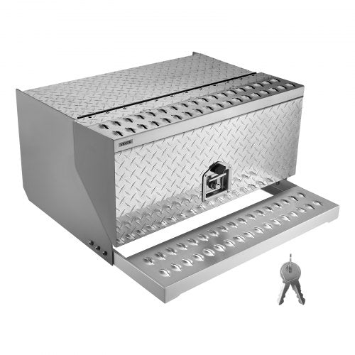 Semi-Truck Step Tool Box, 760 x 750 x 400 mm Heavy Duty Aluminum Diamond Plate Toolbox, Waterproof Cab Entry Step Storage Box with T-Handle Lock & Keys for Flatbed, Crane, and Semi Trucks
