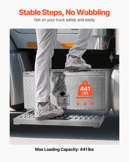 Semi-Truck Step Tool Box, 760 x 750 x 400 mm Heavy Duty Aluminum Diamond Plate Toolbox, Waterproof Cab Entry Step Storage Box with T-Handle Lock & Keys for Flatbed, Crane, and Semi Trucks