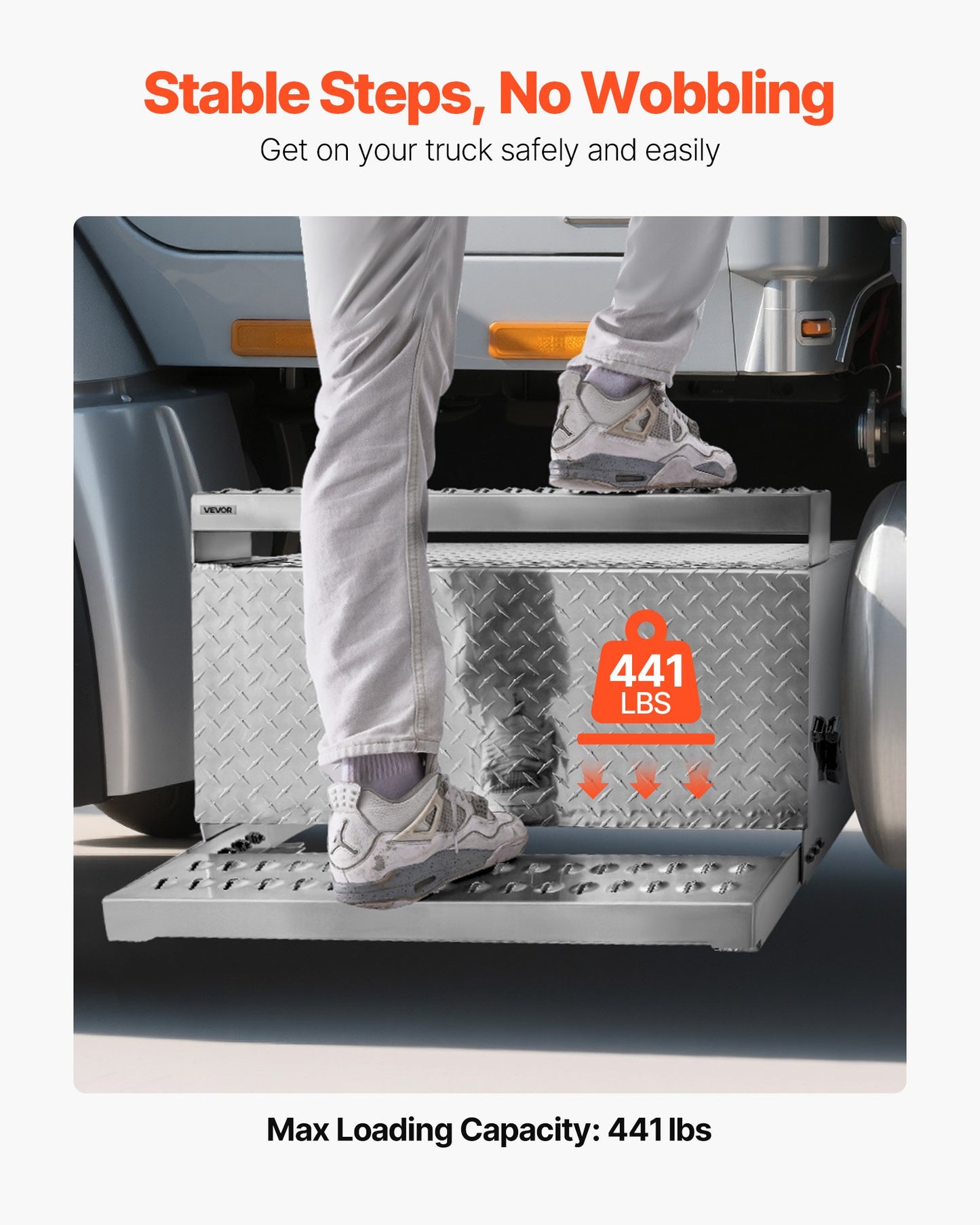 Semi-Truck Step Tool Box, 790 x 770 x 485 mm Heavy Duty Aluminum Diamond Plate Toolbox, Waterproof Cab Entry Step Storage Box with Shock-Absorbing Latch for Flatbed, Crane, and Semi Trucks