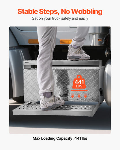 Semi-Truck Step Tool Box, 790 x 770 x 485 mm Heavy Duty Aluminum Diamond Plate Toolbox, Waterproof Cab Entry Step Storage Box with Shock-Absorbing Latch for Flatbed, Crane, and Semi Trucks