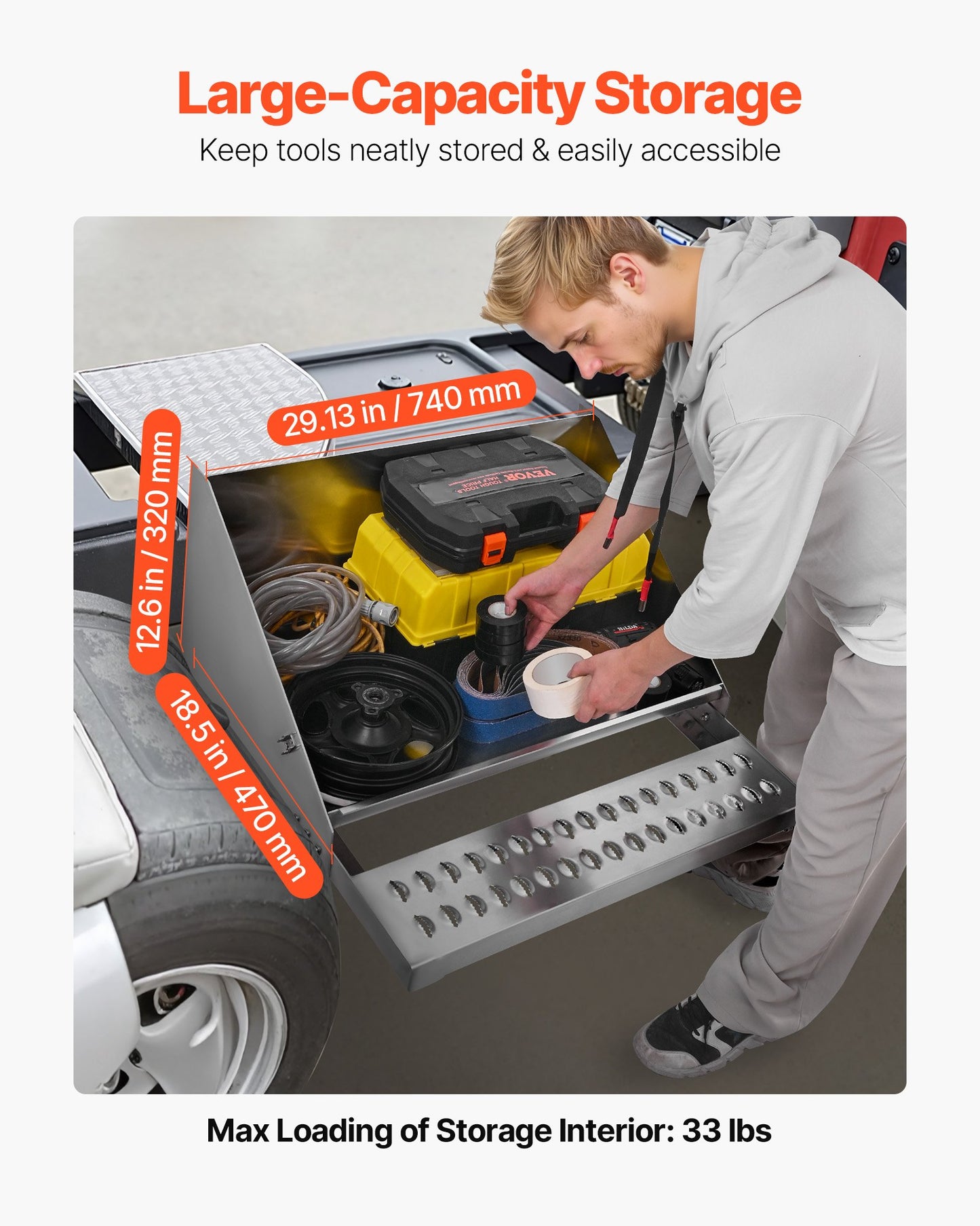 Semi-Truck Step Tool Box, 790 x 770 x 485 mm Heavy Duty Aluminum Diamond Plate Toolbox, Waterproof Cab Entry Step Storage Box with Shock-Absorbing Latch for Flatbed, Crane, and Semi Trucks