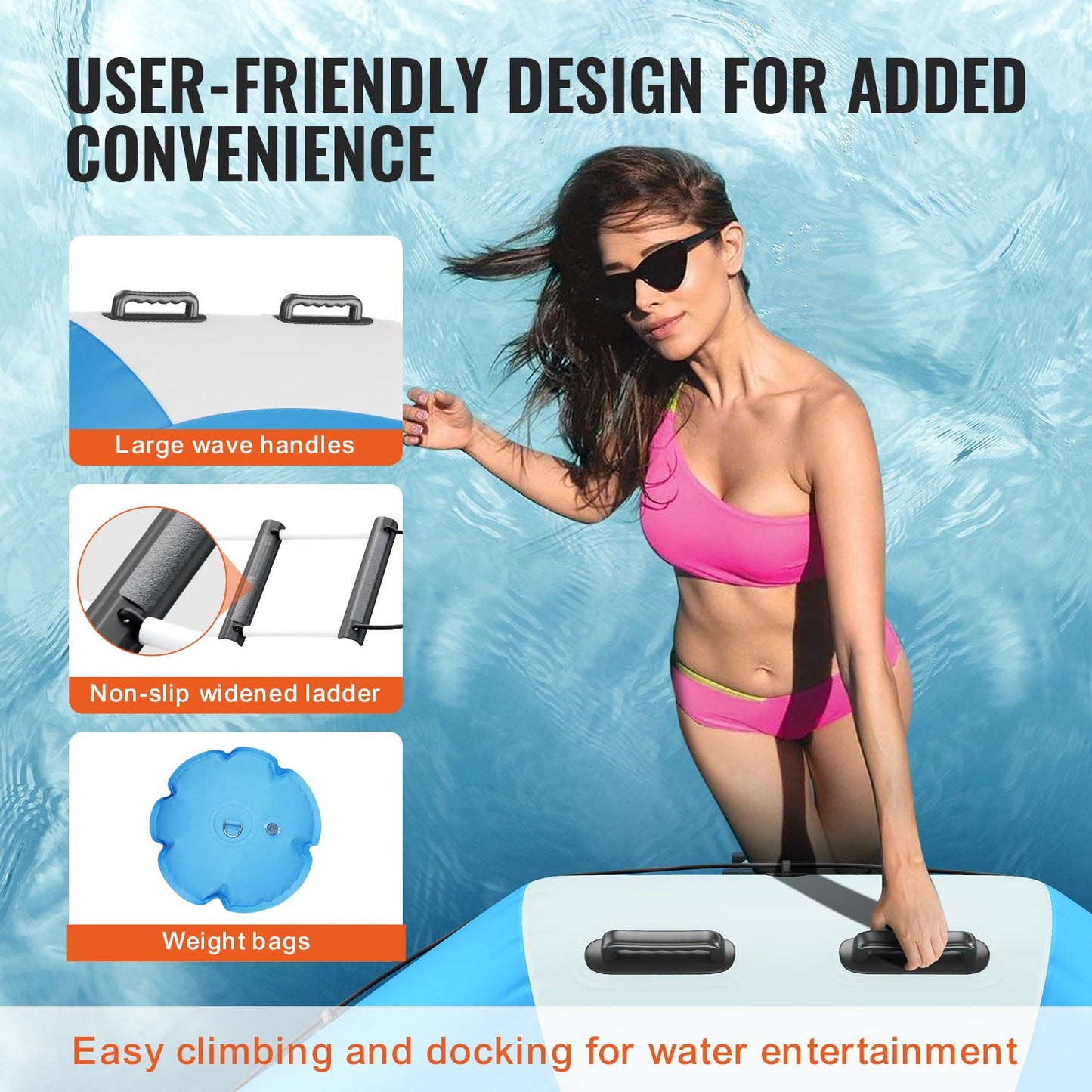 Inflatable Water Bouncer, 6.5ft Recreational Water Trampoline, Portable Bounce Swim Platform with 3-Step Ladder & Electric Air Pump, Kids Adults Floating Rebounder for Pool, Lake, Water Sports