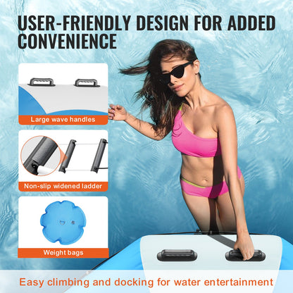 Inflatable Water Bouncer, 6.5ft Recreational Water Trampoline, Portable Bounce Swim Platform with 3-Step Ladder & Electric Air Pump, Kids Adults Floating Rebounder for Pool, Lake, Water Sports