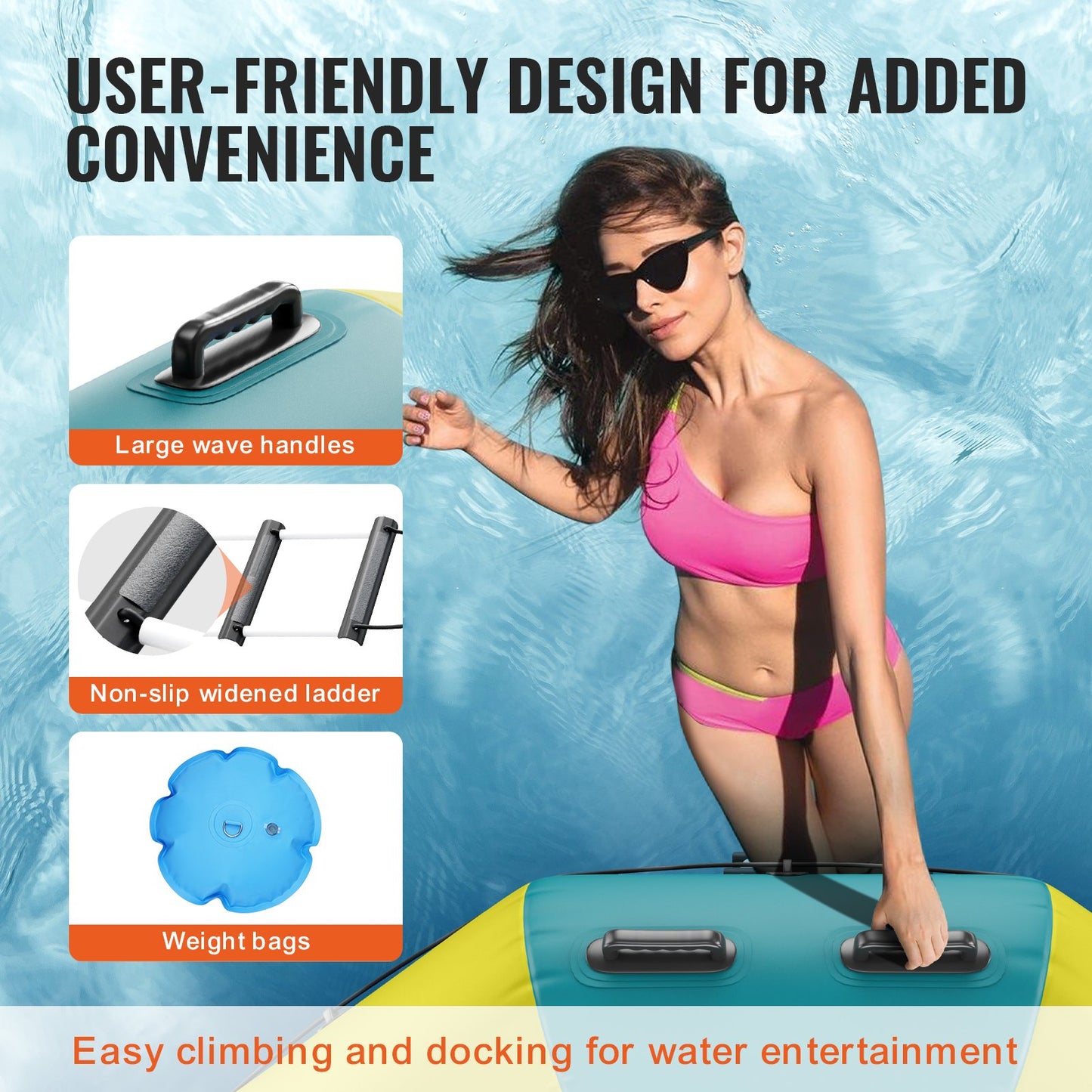 Uppblåsbar vattenstudsare, 13 fot rekreationsvattentrampolin, bärbar studsplattform med 3-stegsstege och elektrisk luftpump, flytande rebounder för barn och vuxna för pool, sjö, vattensporter