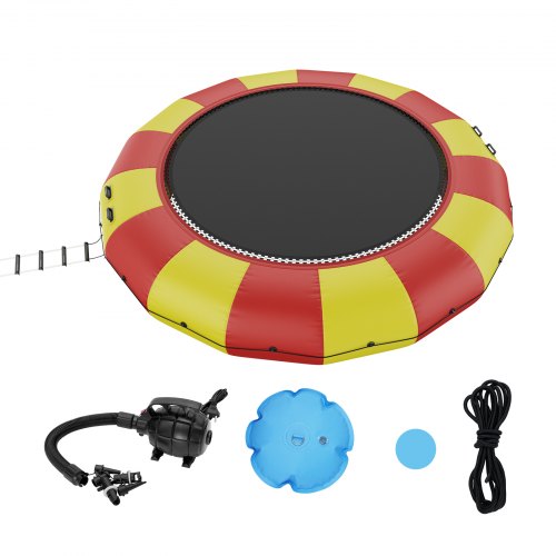 Inflatable Water Bouncer, 17ft Recreational Water Trampoline, Portable Bounce Swim Platform with 5-Step Ladder & Electric Air Pump, Kids Adults Floating Rebounder for Pool, Lake, Water Sports
