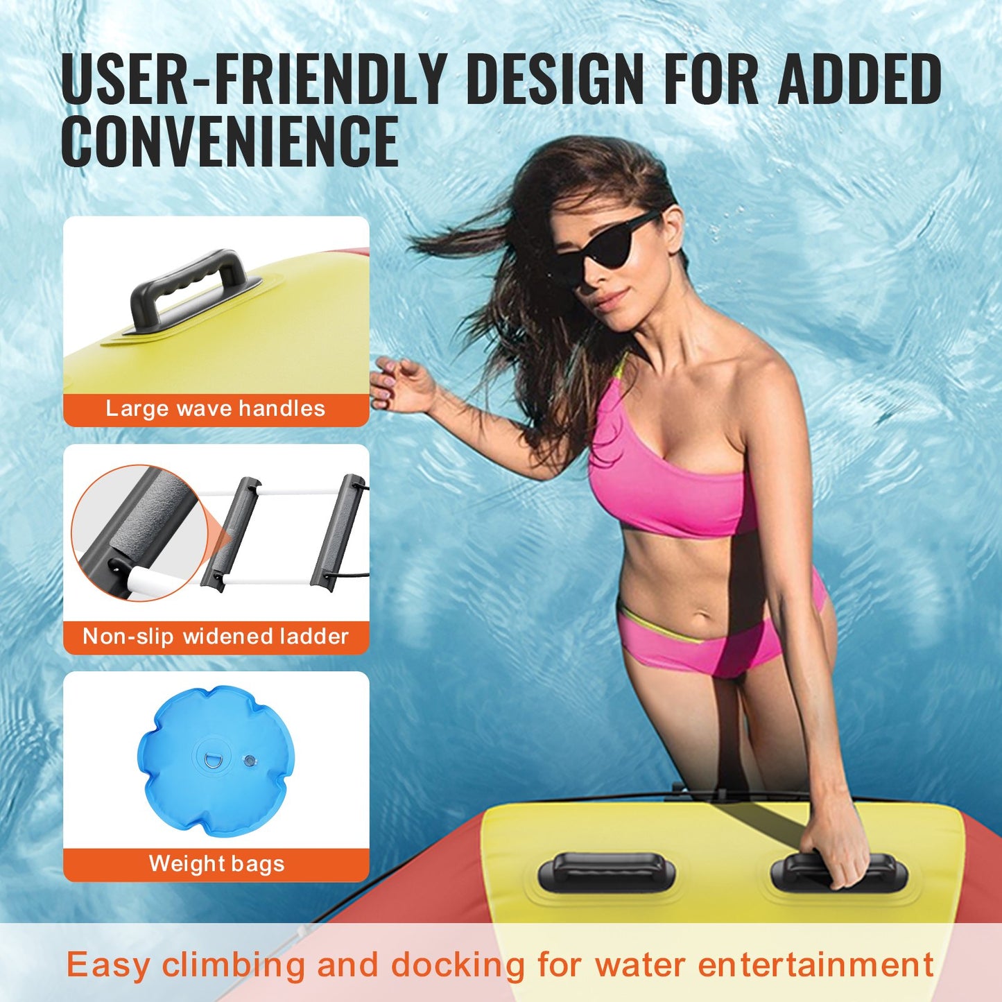 Inflatable Water Bouncer, 17ft Recreational Water Trampoline, Portable Bounce Swim Platform with 5-Step Ladder & Electric Air Pump, Kids Adults Floating Rebounder for Pool, Lake, Water Sports