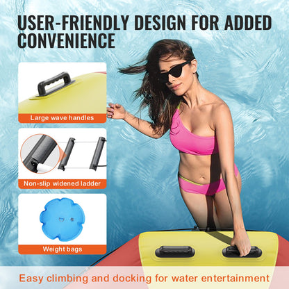 Inflatable Water Bouncer, 17ft Recreational Water Trampoline, Portable Bounce Swim Platform with 5-Step Ladder & Electric Air Pump, Kids Adults Floating Rebounder for Pool, Lake, Water Sports