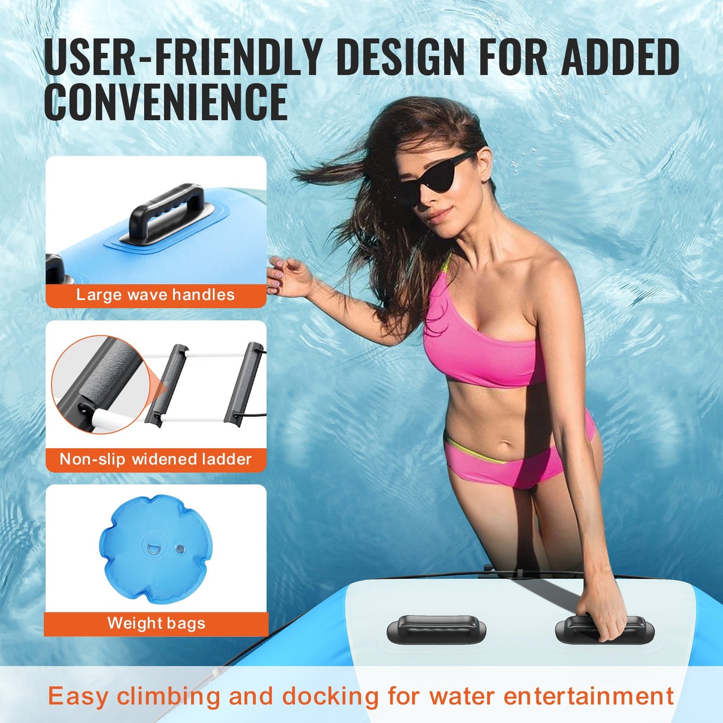 Inflatable Water Bouncer, 10ft Recreational Water Trampoline, Portable Bounce Swim Platform with 3-Step Ladder & Electric Air Pump, Kids Adults Floating Rebounder for Pool, Lake, Water Sports