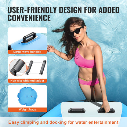 Inflatable Water Bouncer, 10ft Recreational Water Trampoline, Portable Bounce Swim Platform with 3-Step Ladder & Electric Air Pump, Kids Adults Floating Rebounder for Pool, Lake, Water Sports