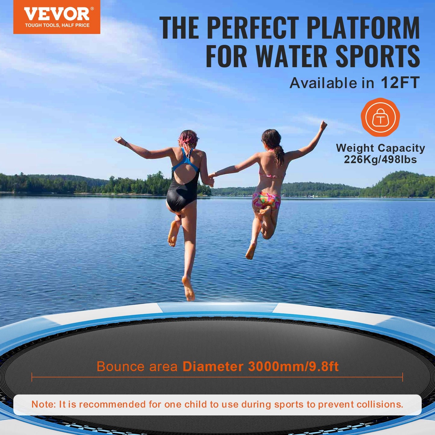 Uppblåsbar vattenstudsare, 13 fot rekreationsvattentrampolin, bärbar studsplattform med 3-stegsstege och elektrisk luftpump, flytande rebounder för barn och vuxna för pool, sjö, vattensporter