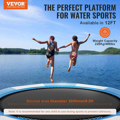 Uppblåsbar vattenstudsare, 13 fot rekreationsvattentrampolin, bärbar studsplattform med 3-stegsstege och elektrisk luftpump, flytande rebounder för barn och vuxna för pool, sjö, vattensporter