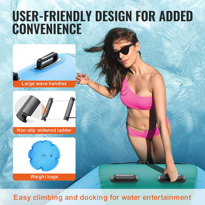 Uppblåsbar vattenstudsare, 12 fot rekreationsvattentrampolin, bärbar studsplattform med 3-stegsstege och elektrisk luftpump, flytande rebounder för barn och vuxna för pool, sjö, vattensporter